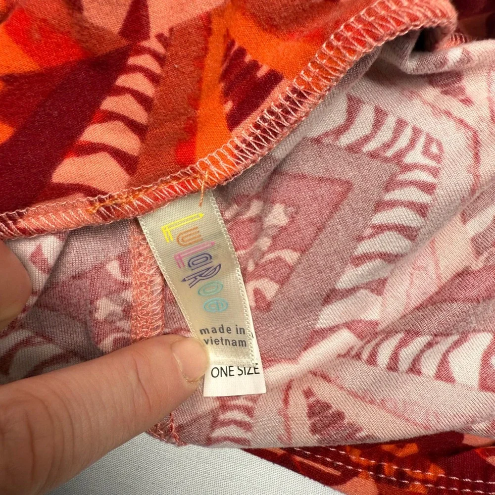 LuLaRoe One‎ Size Leggings Geometric Print Burgundy Orange Women Retro Bohemian - Picture 9 of 9